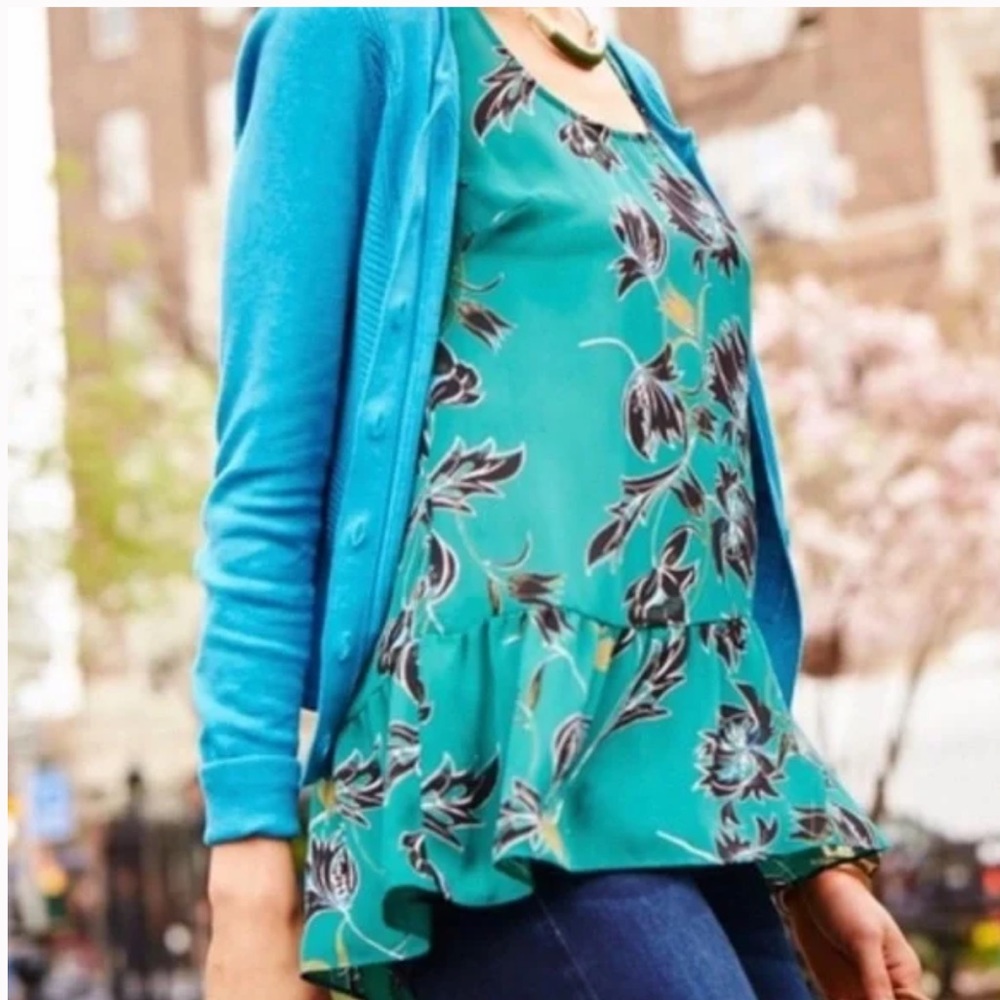 CAbi Green Floral Blouse